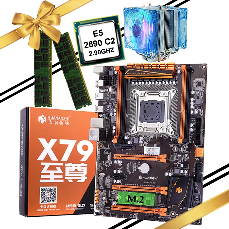 Игровая материнская плата HUANANZHI deluxe X79 LGA2011 со слотом M.2 процессор Xeon E5 2690 C2 кулер