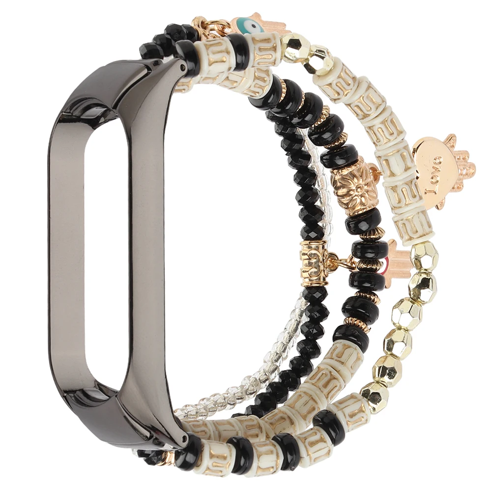 Elegant Beaded Bracelet Strap with Luxury Jewelry Design - Black