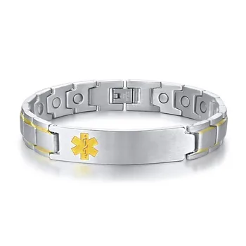 

Mens Stainless Steel Bracelets Magnetic Health Healing Therapy Bio Energy Medical Alert Personalized ID Custom Pulsera Hombre