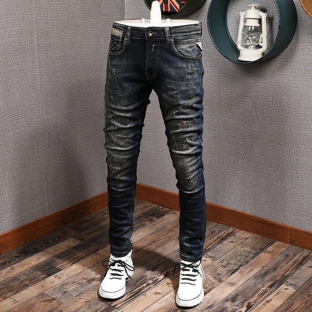 MenS Jeans Trendy Nostalgic Frayed Mens Retro Vintage Straight Scratch  Washed Black Jean Casual Mid Waist Youth Long Denim Pants As Dhop3 From  31,16 € | DHgate