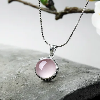 

L&P Authenic Rose Quartz Gemstone Pendant Necklace For Women Real 100% 925 Sterling Silver Pendant
