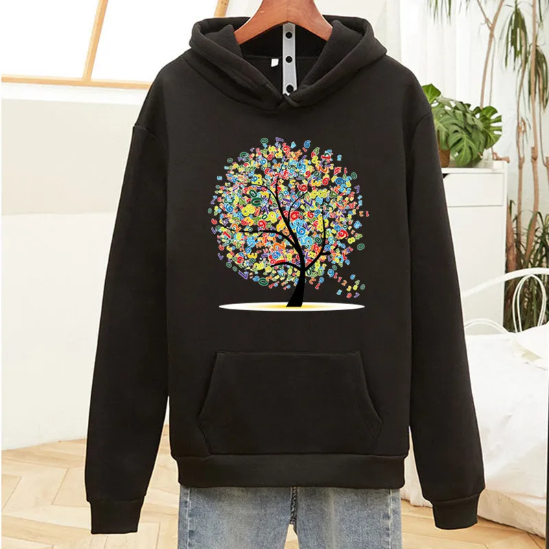 

Vogue Womens Colorful Digital Tree Printed Long Sleeve Hoodies Pullovers Autumn Winter Fleece Warm Hooded Sweatshirts Tops Fall