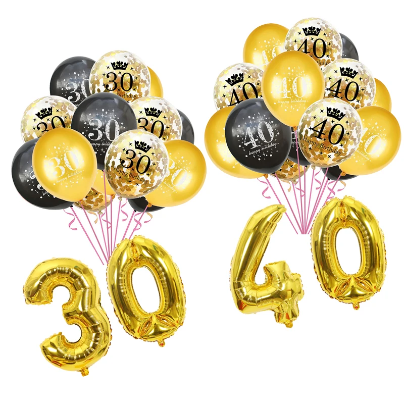 30th Birthday Party Balloons Gold Black Latex Ballons Adult Decoration 30 40 50 60 Confetti Balloon Supplie | Дом и сад