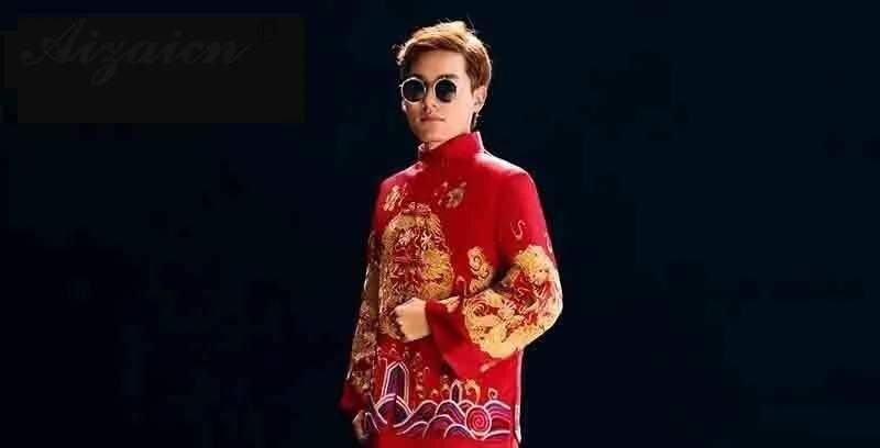 Восточный стиль красный ретро длинный Cheongsam современный для мужчин Qi Pao китайское традиционное свадебное платье Qipao продвижение халат костюм