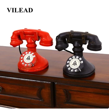 

VILEAD 18cm Resin Decorative Telephone Figurines Vintage Decoration Hogar Retro Handmade Ornament Craft New Year Decoration Gift