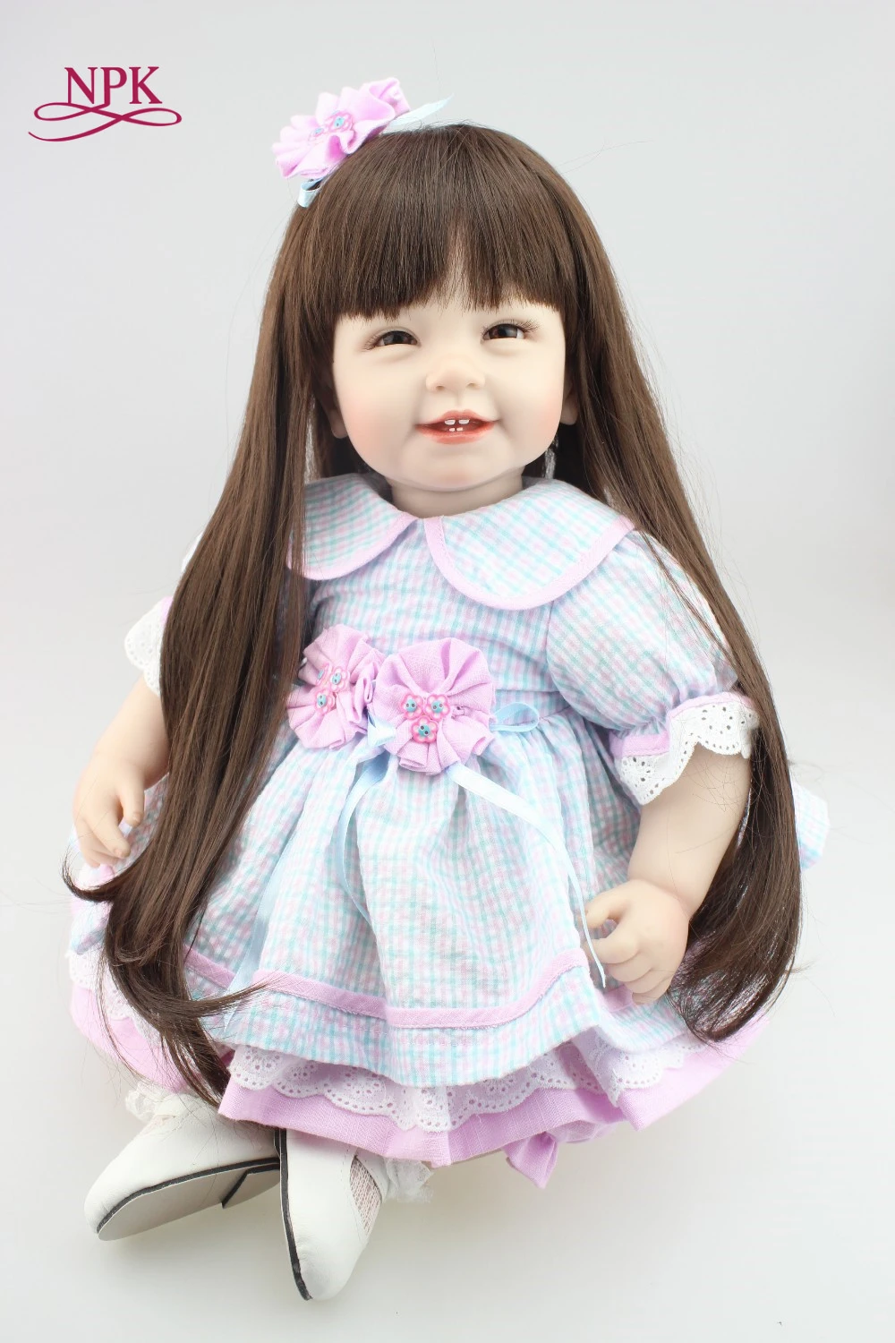 

NPK Reborn Baby Doll with long hair Realistic Soft silicone Reborn Babies Girl 22Inch Adorable Bebe Kids Birthday X'mas gift Toy