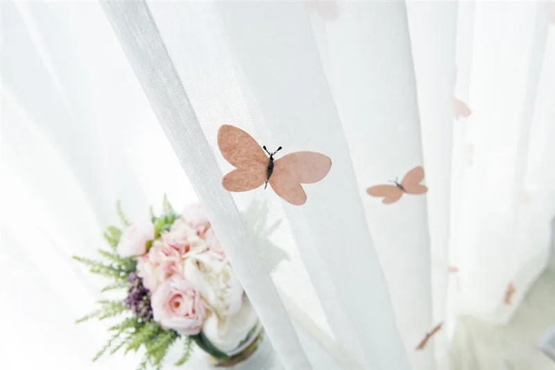 3D стерео тюлевые шторы с бабочками для гостиной, шторы с розовыми бабочками для детской комнаты, белая/серая вуаль, X-WP434#20