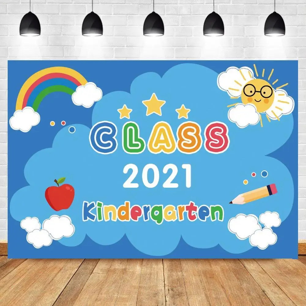 Kindergarten Children 2021 New Year Classmate Party Photography Backdrops Rainbow Pencil Blue Cute Background For Photo Studio |