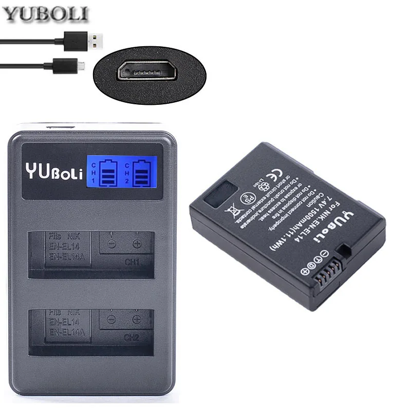 charger and 1battery 2x EN-EL14 EN-EL14a ENEL14 EL14 EL14A Батарея для Nikon P7800, P7700, P7100, P7000, D5500, D5300, D5200, D3200, D3300, D5100, D3100, Df - Цвет: charger and 1battery