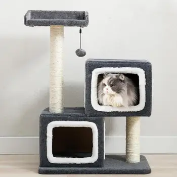 

Simple double nest cat climbing frame cat tree cat nest cat scratch board scratch post cat stand small sisal pillar solid wood