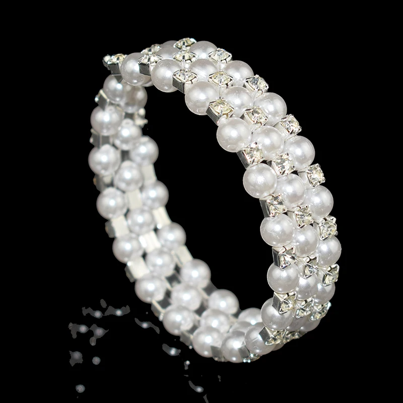 Bangle Bracelet Crystal Bracelets Elegant Crystal Pearl Bangles Gold Silver Plated Bracelet Women's Wristband Bridal Jewelry Party Gift