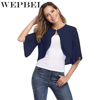 

WEPBEL Women's Casual Short Sleeved O-Neck Irregular Coat Summer Autumn Solid Color Perspective Cardigan Single Button Coat Tops