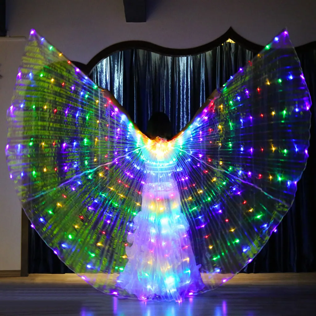 

Stage Performance Props Women Dance Accessory LED Belly Dance Wings Light Up Wing Costume Rainbow Colors Telescopic Stick G3089