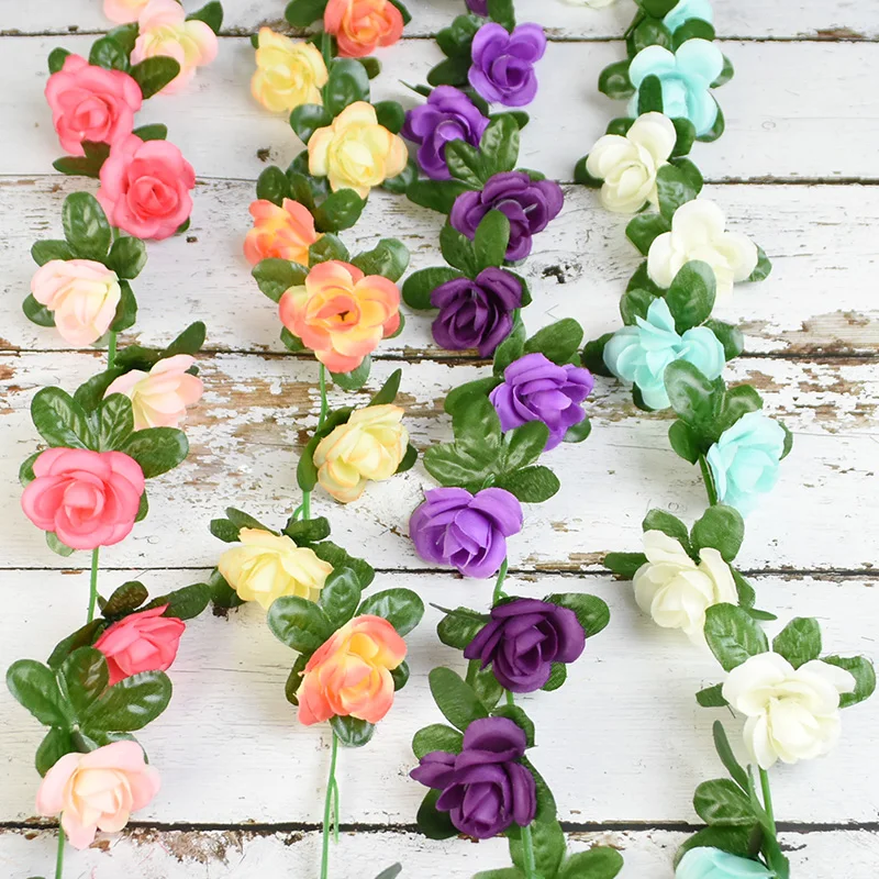 Leaves Wedding Party Silk Flowers Hanging Garland Artificial Rose Ivy Vine