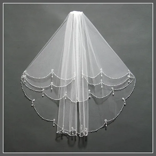 Style4-White Простая короткая свадебная вуаль из тюля с расческой ручной работы из бисера белая слоновая кость для новобрачных вуаль для свадебных аксессуаров - Цвет: Style4-White