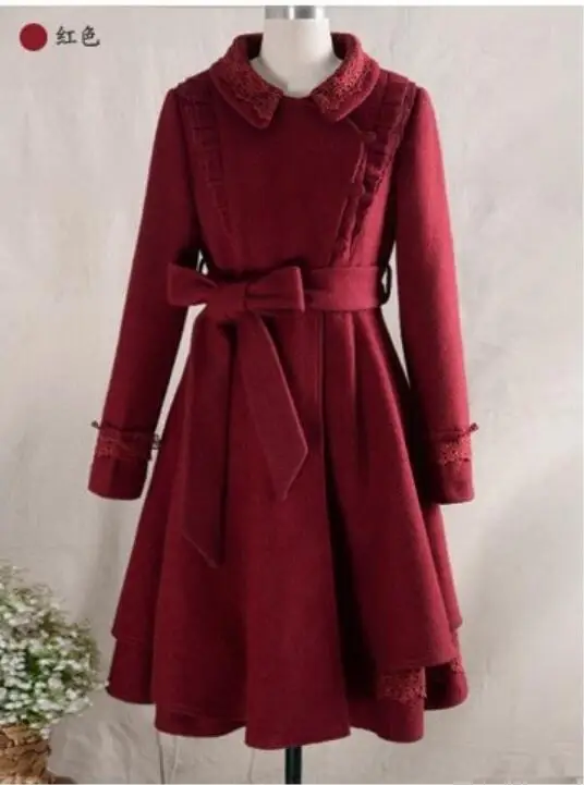 Размера плюс 3XL! винтажное шерстяное пальто с поясом для женщин, новое приталенное зимнее бальное платье с длинным рукавом, юбка, шерстяное пальто