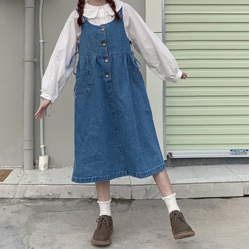 Japanese Vintage Denim Strap Dress 