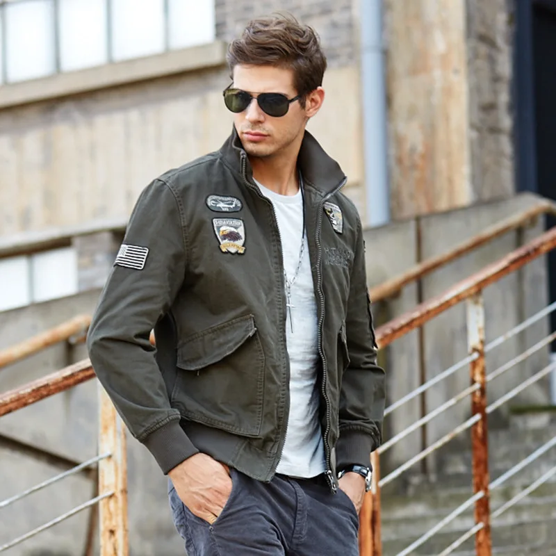 

Men Clothing Winter New Men's Military Jacket Casual Plus Size Pure Cotton Stand-collar Washed Military Style Jacket Clothes
