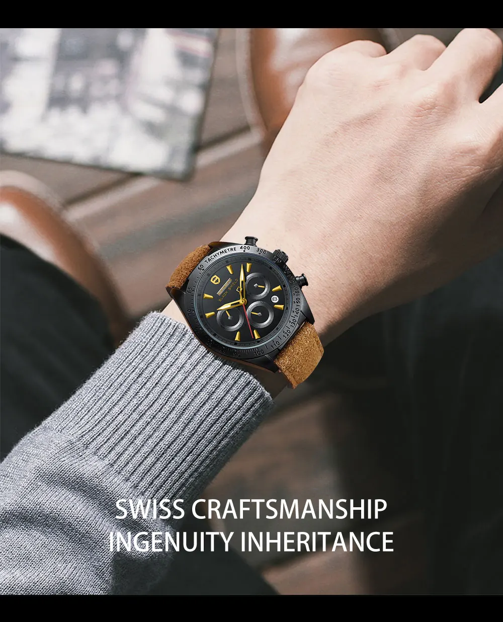 2022 Ever Move Men's Sports Chronograph  Luxury Literal Business Style Multifunctional Leather Real Nail Quartz Watch