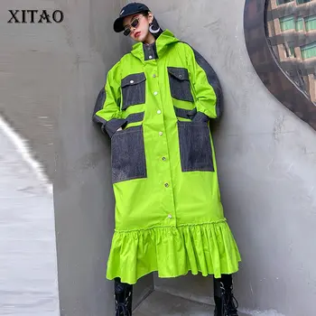 

XITAO Plus Size Trench Women Fashion New 2020 Spring Elegant Small Fresh Pocket Pleated Hem Single Breast Coat Top GCC3393