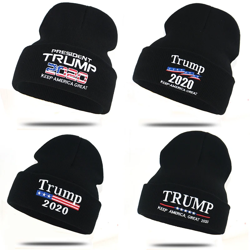 

Trump 2020 slogan KEEP AMERICA GREAT warm winter hats 100% cotton soft embroidery knitted beanies trump president beanie cap