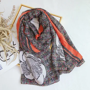 

2020 spring new style small fragrance printing solid color frame cotton hemp decorative scarf summer tourism Camellia sunscreen