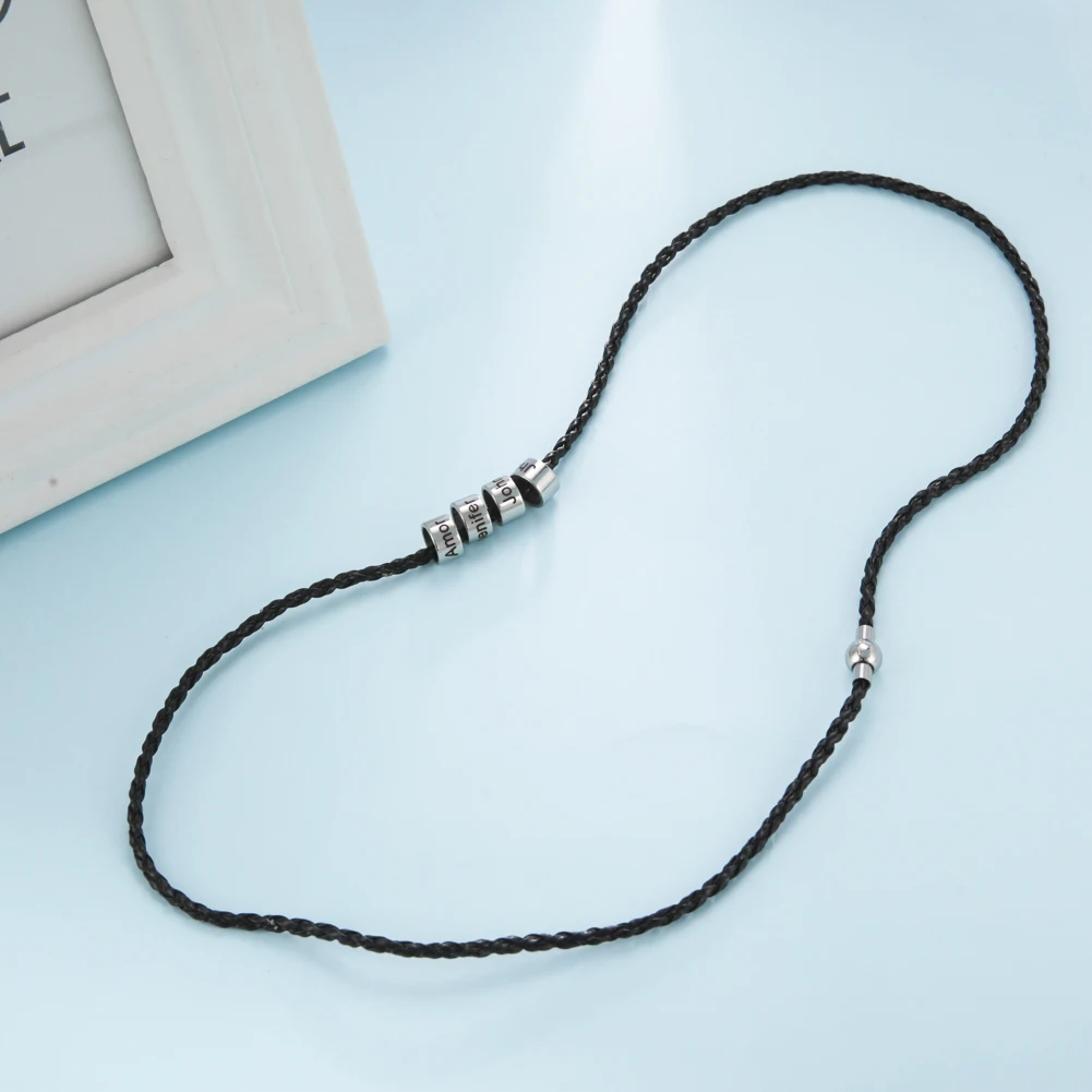 Lemegeton Benutzer definierte Herren Armband 1-7 Namen gravierte Perlen geflochtene Leder armbänder auf der Hand personal isierte Schmuck Freundschaft Familie – Detail 9
