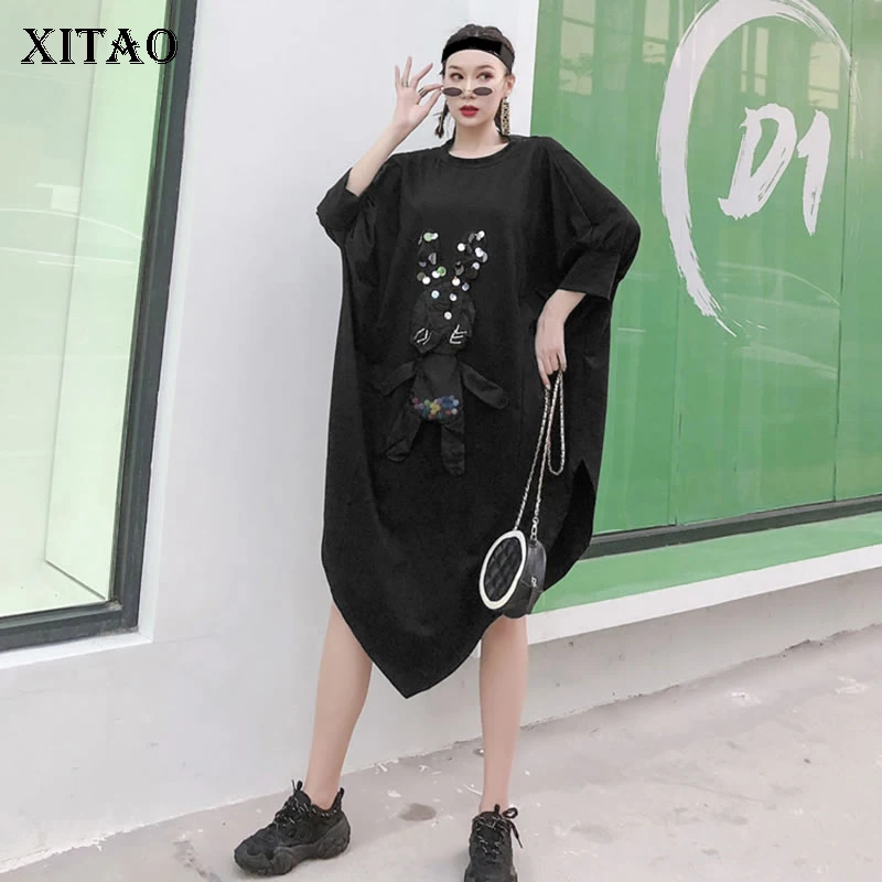 Черное асимметричное платье XITAO размера плюс Элегантное повседневное