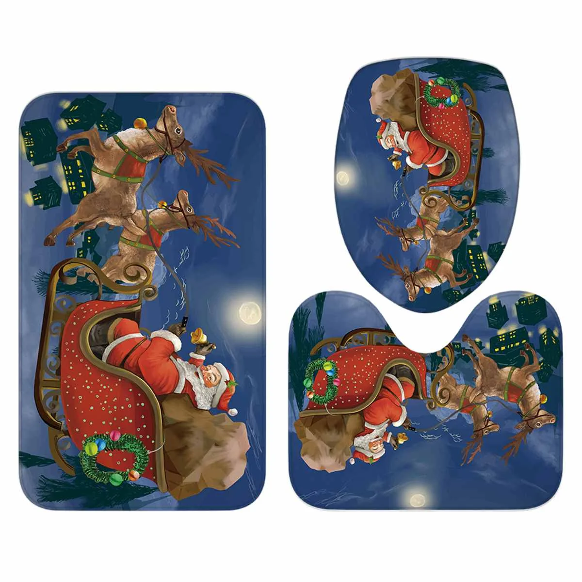 Type D 3pcs Mat Merry Christmas набор для ванной Рождественская елка Снеговик Дед Мороз Санта Лось водонепроницаемый Душ занавеска Туалет крышка коврик нескользящий - Цвет: Type D 3pcs Mat