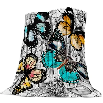 

Flower Butterfly Color Printed Flannel Blanket Soft Throw Blanket Machine Washable Blankets for Beds