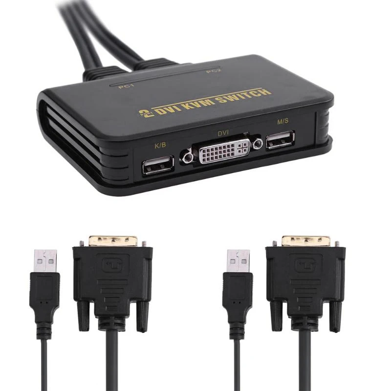 2 порта Usb 2,0 2 в 1 выход Dvi Kvm переключатель коробка с Аудио Видео кабель для монитора клавиатура мышь компьютер