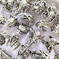 Bulk lots 50pcs Animal Mix Ring Men's Punk Rocker Skull Ring Snake Lion Leopard Dragon Elephant Owl Gecko Eagle Rings Man Gift 1