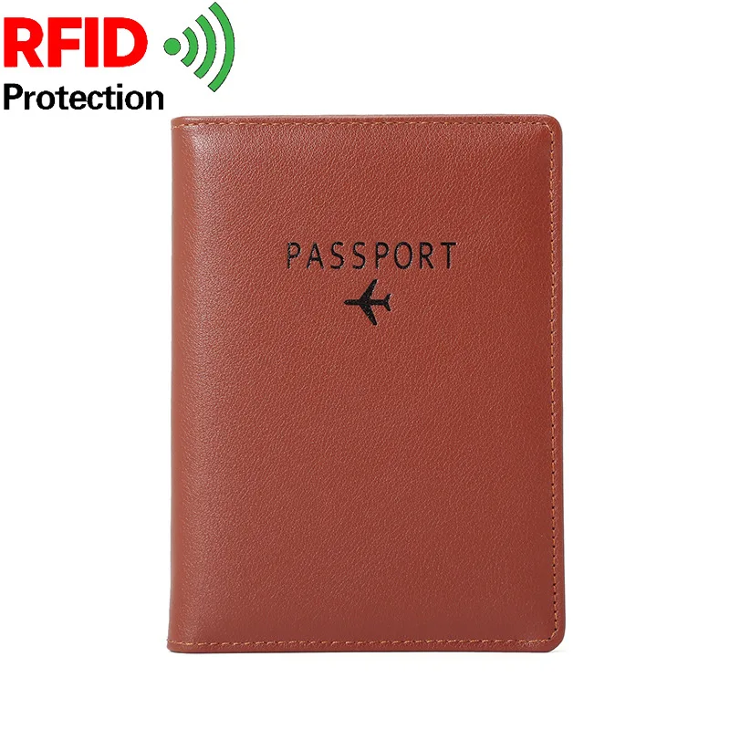 Чехол для паспорта с логотипом самолета, Rfid, универсальный размер, для путешествий, Rfid, держатель для паспорта, розовый чехол, органайзер для паспорта - Цвет: Коричневый