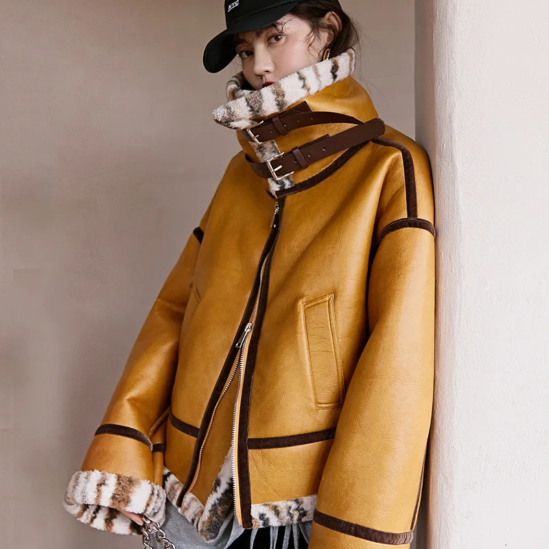 

Faux Fur Female Leather Jacket Korean Vintage Autumn Winter Coat Women Clothes 2020 Loose Warm Tops Manteau Femme ZT4616