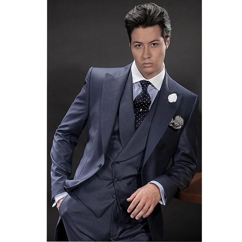 Mens Peak Lapel Classic Fit 3pc Tailcoat Suit Wedding Men Suit Groom Tudexo Party Suit