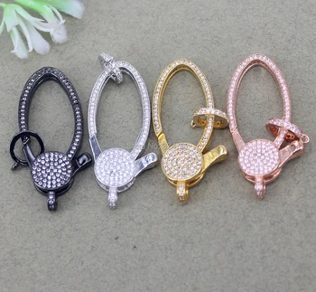 

5pcs 4 colors Metal Copper Micro Pave CZ Lobster Clasps For Making Jewelry Findings 18mm x 44mm