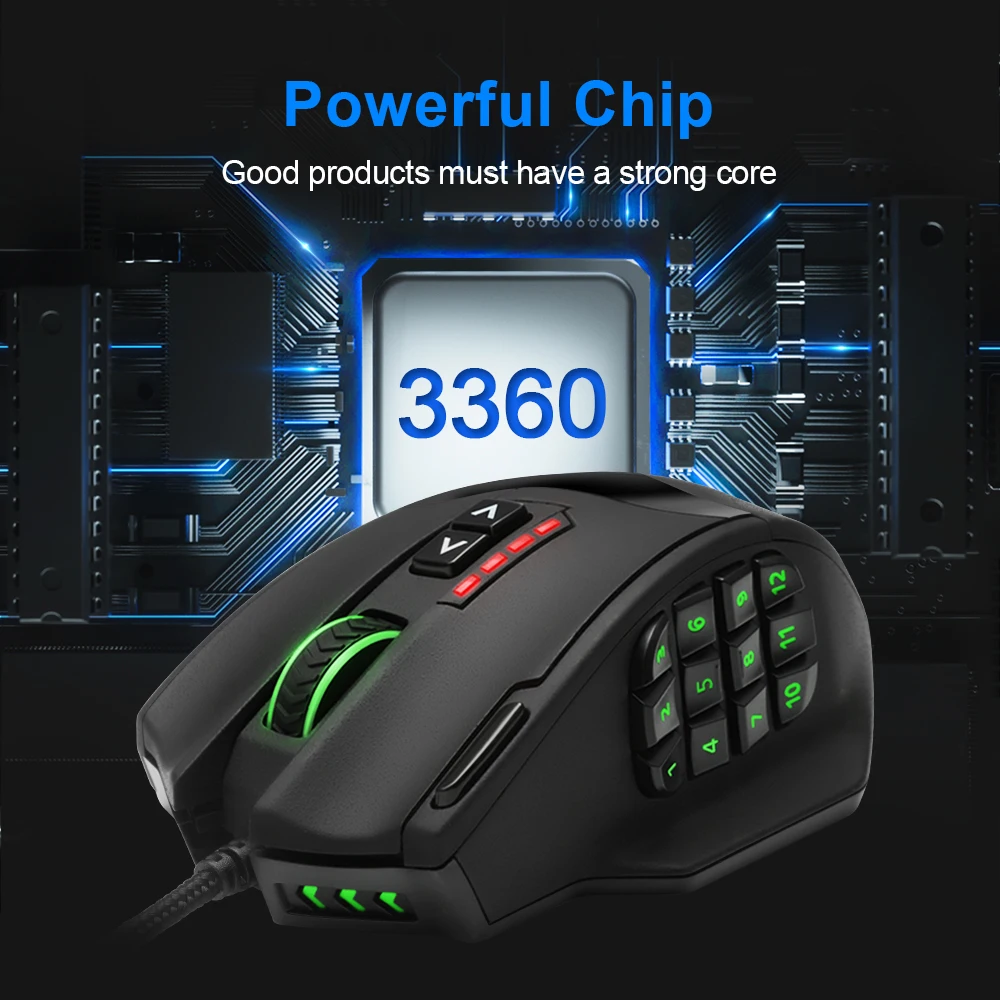 Rocketek USB игровая RGB мышь 16400 DPI 19 кнопок эргономичный дизайн для настольного