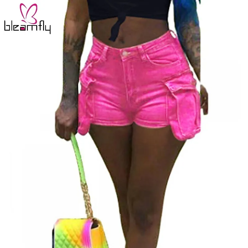 Повседневные джинсовые шорты для женщин размера плюс синие желтые высокая талия