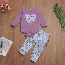 CANIS, 2 предмета, топ с длинными рукавами для новорожденных девочек, длинные штаны с оборками и цветочным принтом, комплект одежды наряд, спортивный костюм