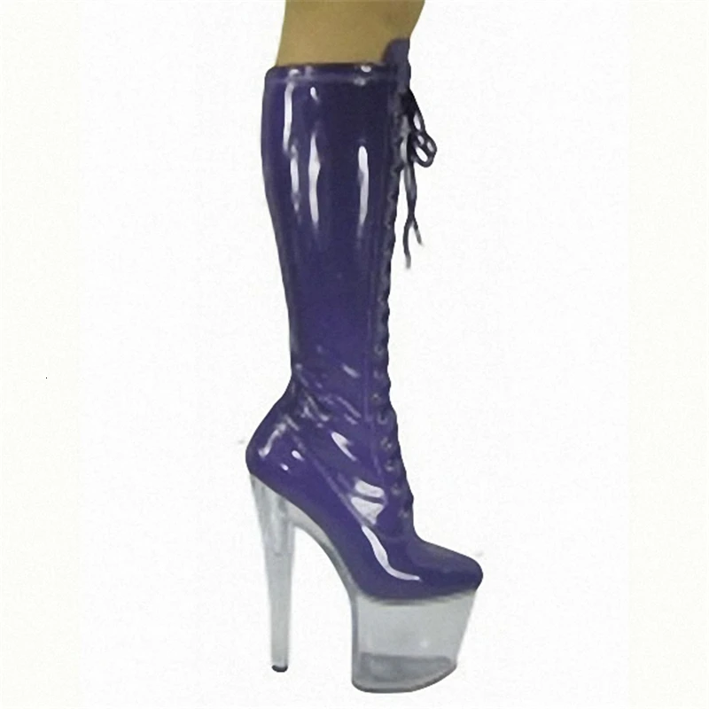 

Leggings Model Solid High-heels Women's Shoes Thick Platform Boots Waterproof Round Toe Boot Spring Crystal Mid-calf