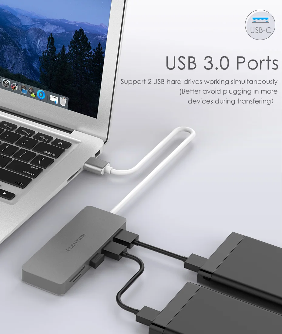 3-Порты и разъёмы USB 3,0 Тип, USB концентратор с SD/микро SD кард-ридер адаптер объектива для камер Micro SDXC, Micro SDHC/SD/UHS-I карты, Порты и разъёмы адаптер для MacBook Air