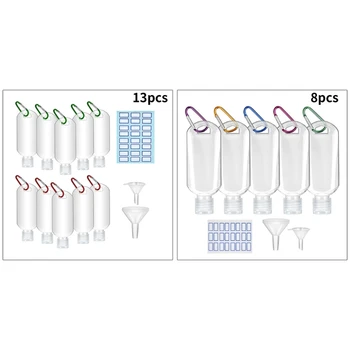 

50ml Plastic Empty Bottle with Funnel Carabiner Buckle Label Sanitizer Container D5BF