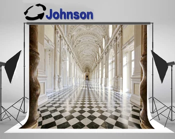 

Discount Old Vintage Dome Palace Corridor Black White Marble Square photo backdrop Computer print party background
