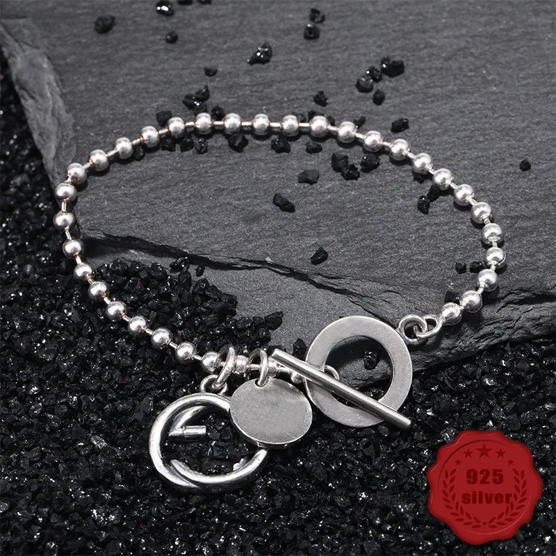 

100% S925 sterling silver bracelet personality simple jewelry retro fashion ball letter G modeling gift 2019 hot sale Bracelets