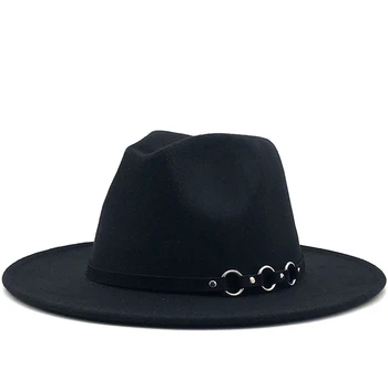 

Simple Wool Fedora Warm Jazz Hat Chapeau Femme feutre Panaman hat ring Felt Women Fedora Hats with Belt Vintage Trilby Caps