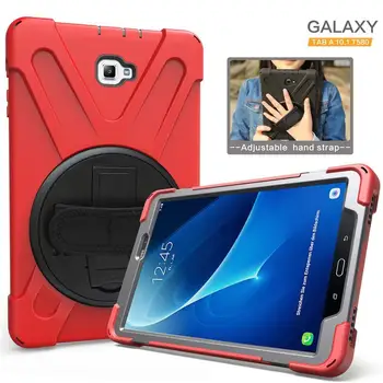 

Case For Samsung Galaxy Tab A A6 10.1 2016 T580 T585 SM-T585 T580N Rugged Silicon hard Cover 360 Swivel KickStand Shoulder Strap