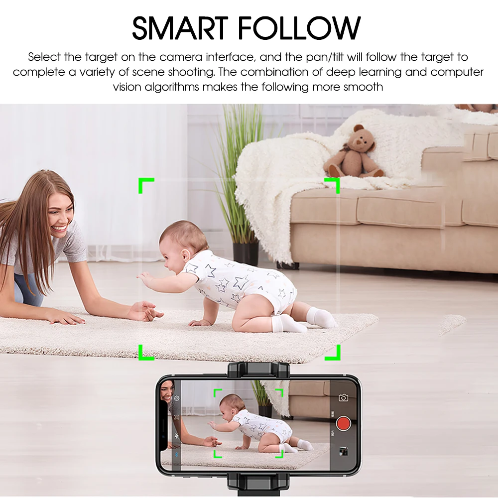 Gimbal Stabilizer 360 Rotation Auto Face Tracking Phone Selfie Stabilizer Smart AI FollowUp Mobile Photography Gimbal Stabilizer