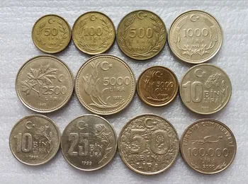 

Set 12Pcs Turkey Lira Coins Middle East Asia Real Coin for Collection Used
