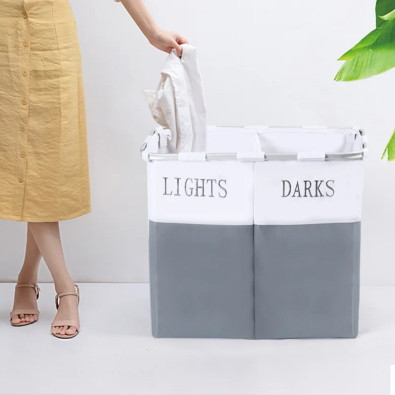 two Grid Oxford Dirty Clothes Storage Basket Laundry With Wheels Multi-Functional Corner Slim Hamper Organizer | Дом и сад