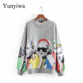 

New Women Elegant Modern Beauty Pattern Printing Casual Chic Sweatershirts Female Autumn Long Sleeve Basic Hoodies Tops